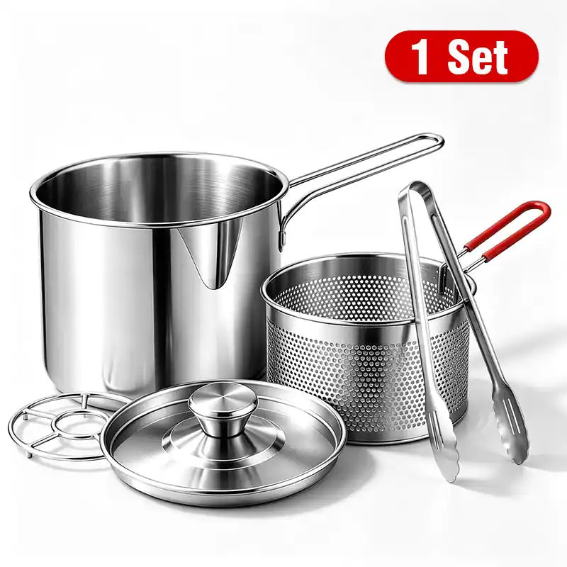 🍟 304 Stainless Steel Personal Mini Deep Fryer Set — Small-Batch Crispy Frying with Lift-Out Drain Basket & Zero Oil Splatter 🍳✨ (JG)