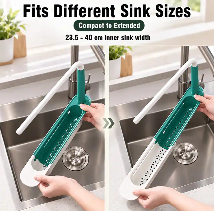 ⚡ [50% OFF TODAY] Updated Telescopic Sink Storage & Drain Rack — Adjustable Universal Organizer With Towel Bar 💧🧽 (JG)