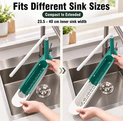 ⚡ [50% OFF TODAY] Updated Telescopic Sink Storage & Drain Rack — Adjustable Universal Organizer With Towel Bar 💧🧽 (JG)