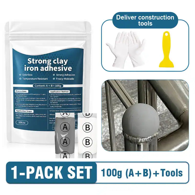 Steel Reinforced Epoxy Repair Putty (100g Kit + Scraper & Gloves) — Heavy-Duty Metal, Wood & Concrete Fix 🧱✨ (JG)