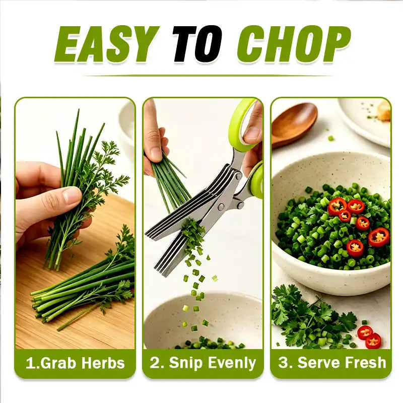 ⚡ [Buy 2 GET 1 FREE] 5-Blade Stainless Steel Herb Scissors Set — Chop Fresh Herbs & Scallions 5x Faster 🌿✂️-JG