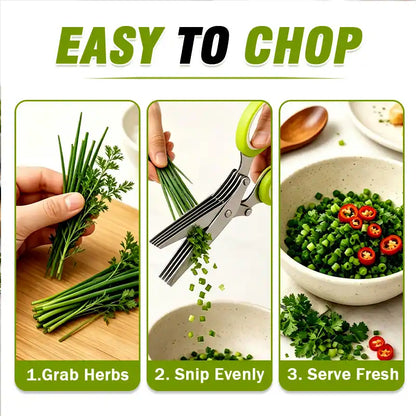 ⚡ [Buy 2 GET 1 FREE] 5-Blade Stainless Steel Herb Scissors Set — Chop Fresh Herbs & Scallions 5x Faster 🌿✂️-JG