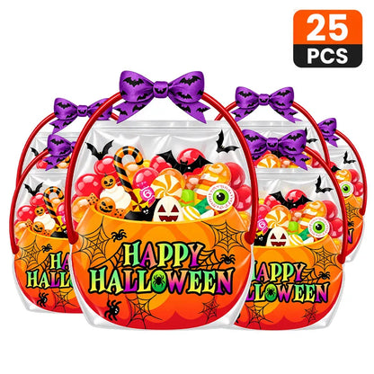 🔥 [BUY 25 GET 25 FREE] Cute & Spooky Stand-Up Resealable Halloween Treat Bags (With Carry Handle) 🍬🎃 (JG)