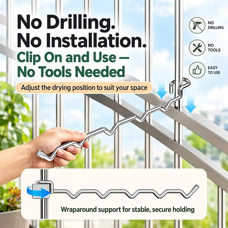 🔥[BOGO FREE Today Only] Stainless Steel Instant Hanging Drying Rack — Tool-Free Balcony Space Saver ✨