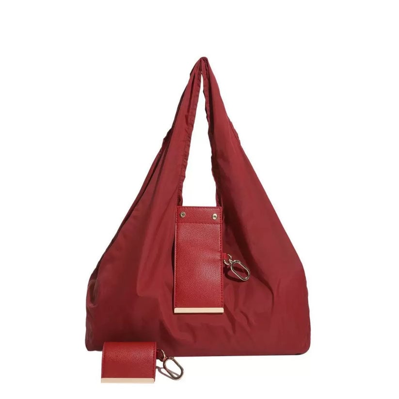 Burgundy Red - Foldable Keychain Tote Bag