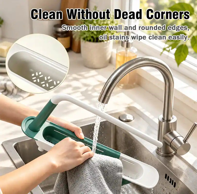 ⚡ [50% OFF TODAY] Updated Telescopic Sink Storage & Drain Rack — Adjustable Universal Organizer With Towel Bar 💧🧽 (JG)
