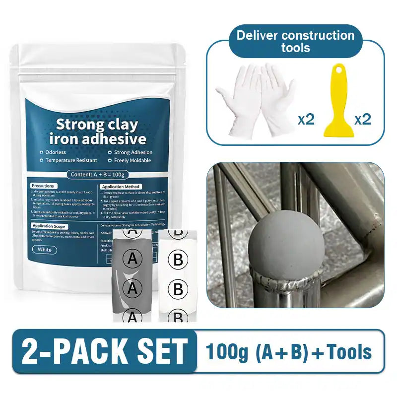 Steel Reinforced Epoxy Repair Putty (100g Kit + Scraper & Gloves) — Heavy-Duty Metal, Wood & Concrete Fix 🧱✨ (JG)