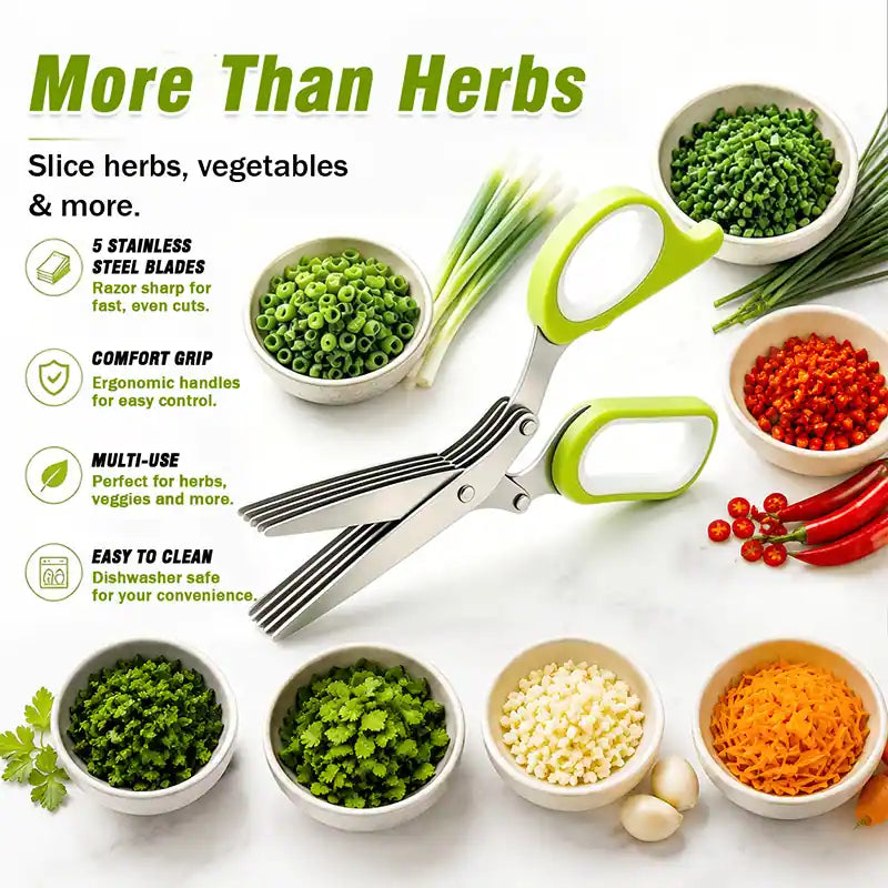 ⚡ [Buy 2 GET 1 FREE] 5-Blade Stainless Steel Herb Scissors Set — Chop Fresh Herbs & Scallions 5x Faster 🌿✂️-JG