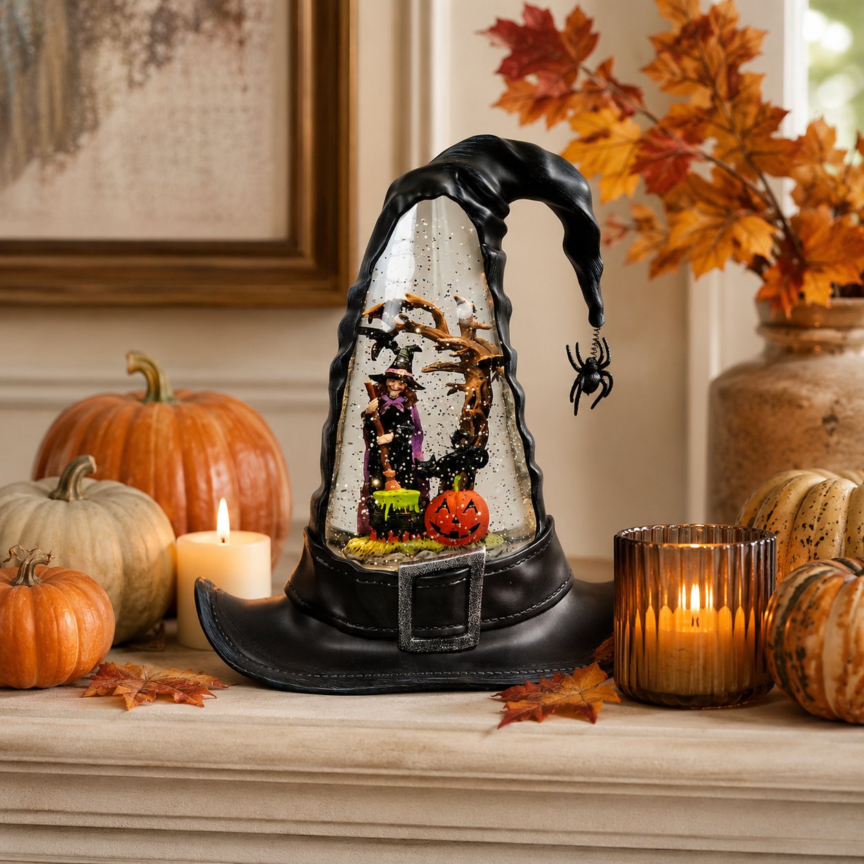 🔥🌲Witches Hat Lighted Water Lantern With Swirling Glitter🎁