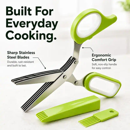 ⚡ [Buy 2 GET 1 FREE] 5-Blade Stainless Steel Herb Scissors Set — Chop Fresh Herbs & Scallions 5x Faster 🌿✂️-JG