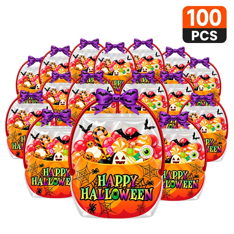 🔥 [BUY 25 GET 25 FREE] Cute & Spooky Stand-Up Resealable Halloween Treat Bags (With Carry Handle) 🍬🎃