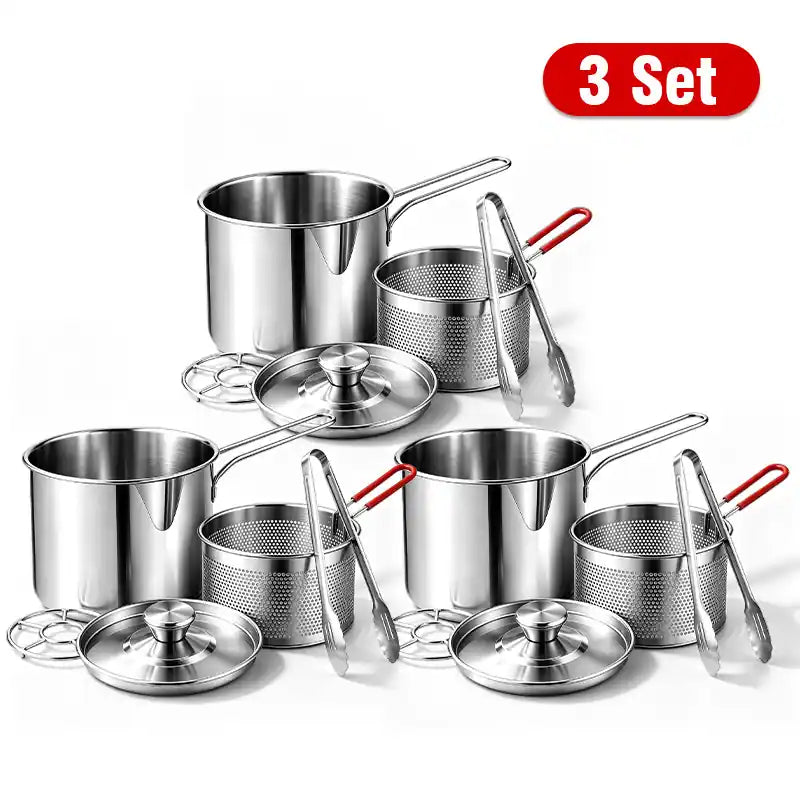 🍟 304 Stainless Steel Personal Mini Deep Fryer Set — Small-Batch Crispy Frying with Lift-Out Drain Basket & Zero Oil Splatter 🍳✨ (JG)