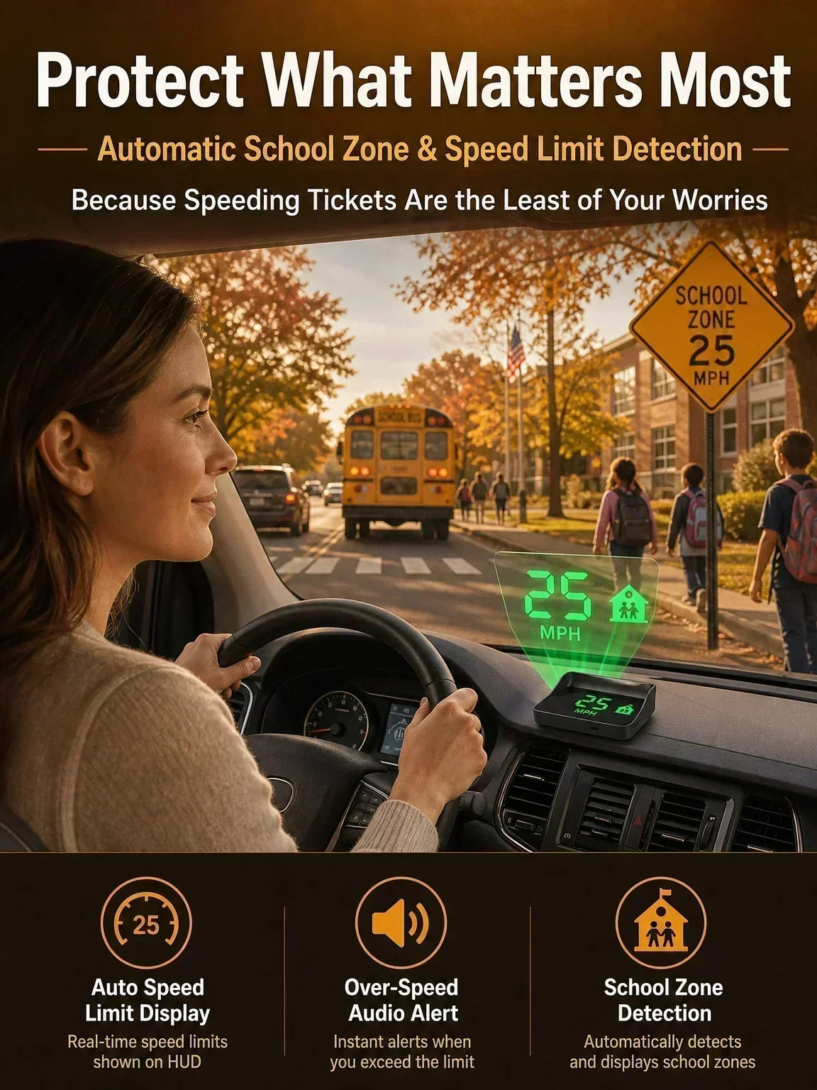 🚗50% OFF NOW! Head-Up Display Car GPS Digital Speedometer – Traffic Light Countdown & Red Light Camera Alert HUD, Universal Driver Safety Warning Device to Avoid Tickets for City Driving