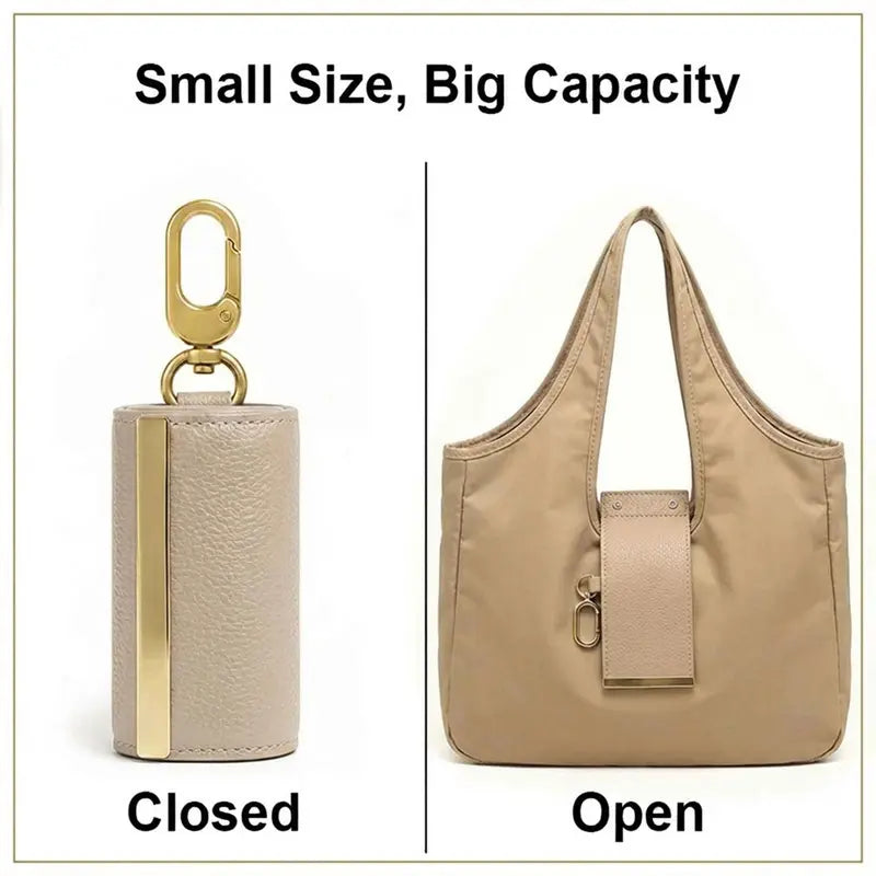 Foldable Keychain Tote Bag (With Vegan Leather Case) — Heavy-Duty 50lb Reusable Pocket Shoulder Bag 👜✨ (jg)