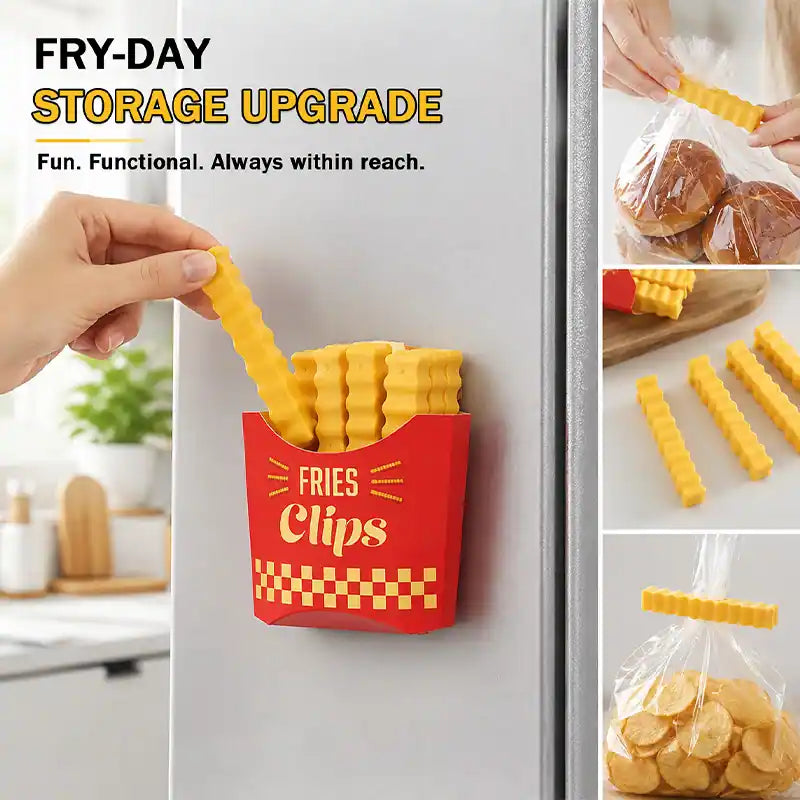 ivolune Official 💎🍟12 Cute French-Fries-Shaped Bag Clips to Seal Food Packages | Fun Magnetic Box for Easy Access | Cute Kitchen Accessories (JG)