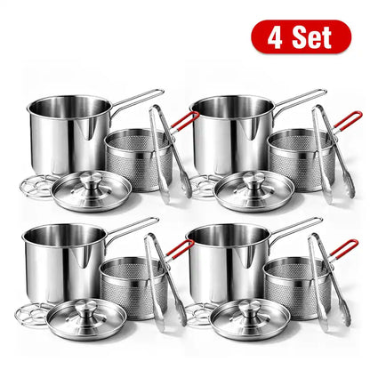 🍟 304 Stainless Steel Personal Mini Deep Fryer Set — Small-Batch Crispy Frying with Lift-Out Drain Basket & Zero Oil Splatter 🍳✨ (JG)
