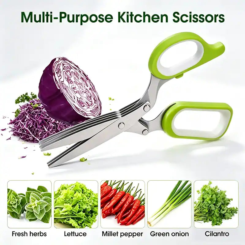 ⚡ [Buy 2 GET 1 FREE] 5-Blade Stainless Steel Herb Scissors Set — Chop Fresh Herbs & Scallions 5x Faster 🌿✂️-JG