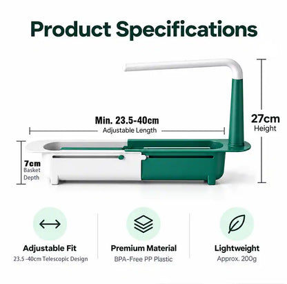 ⚡ [50% OFF TODAY] Updated Telescopic Sink Storage & Drain Rack — Adjustable Universal Organizer With Towel Bar 💧🧽 (JG)