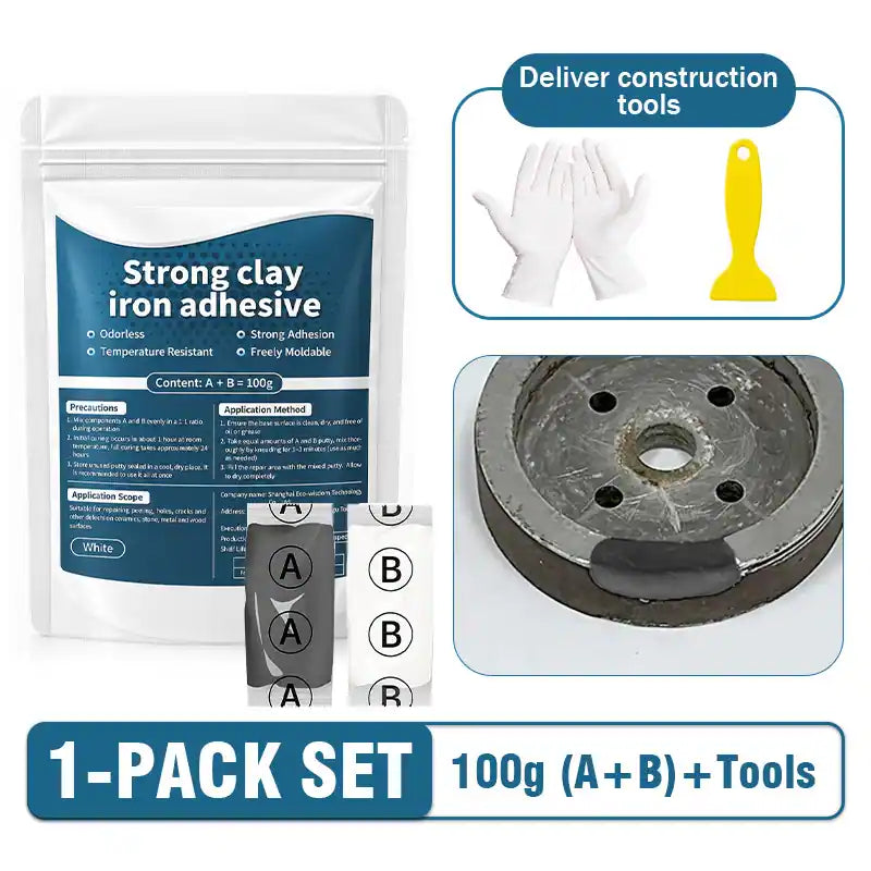 Steel Reinforced Epoxy Repair Putty (100g Kit + Scraper & Gloves) — Heavy-Duty Metal, Wood & Concrete Fix 🧱✨ (JG)