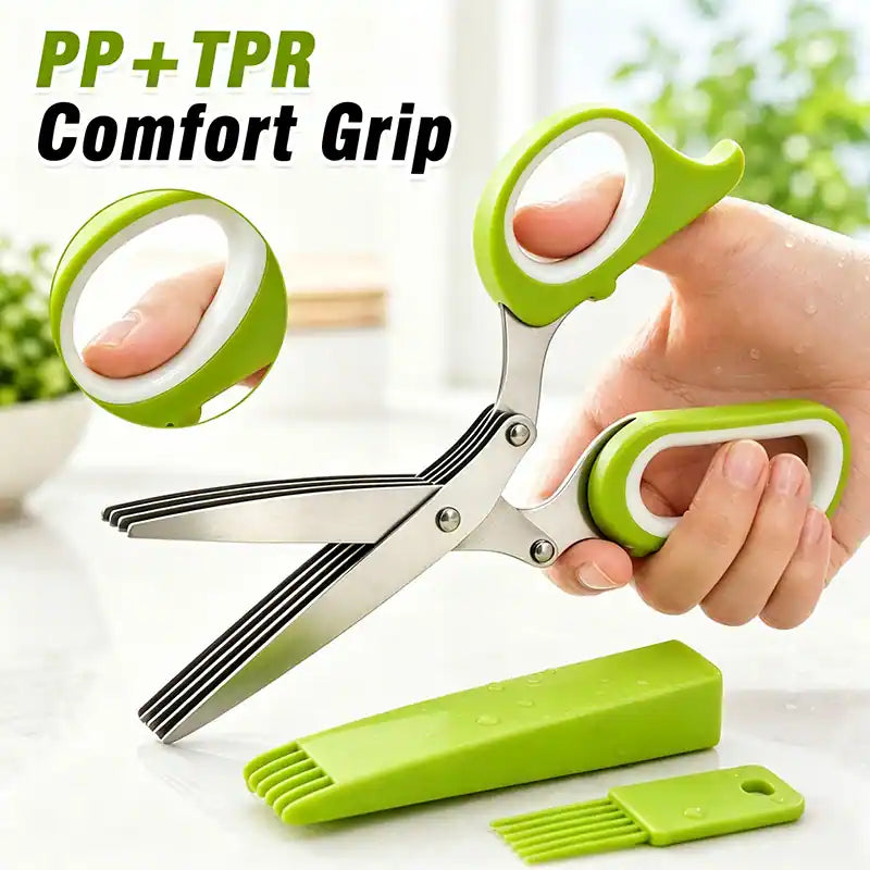 ⚡ [Buy 2 GET 1 FREE] 5-Blade Stainless Steel Herb Scissors Set — Chop Fresh Herbs & Scallions 5x Faster 🌿✂️-JG