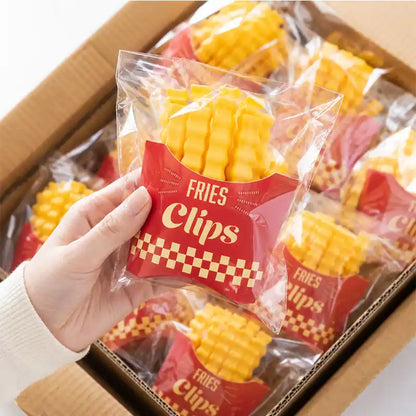 ivolune Official 💎🍟12 Cute French-Fries-Shaped Bag Clips to Seal Food Packages | Fun Magnetic Box for Easy Access | Cute Kitchen Accessories (JG)