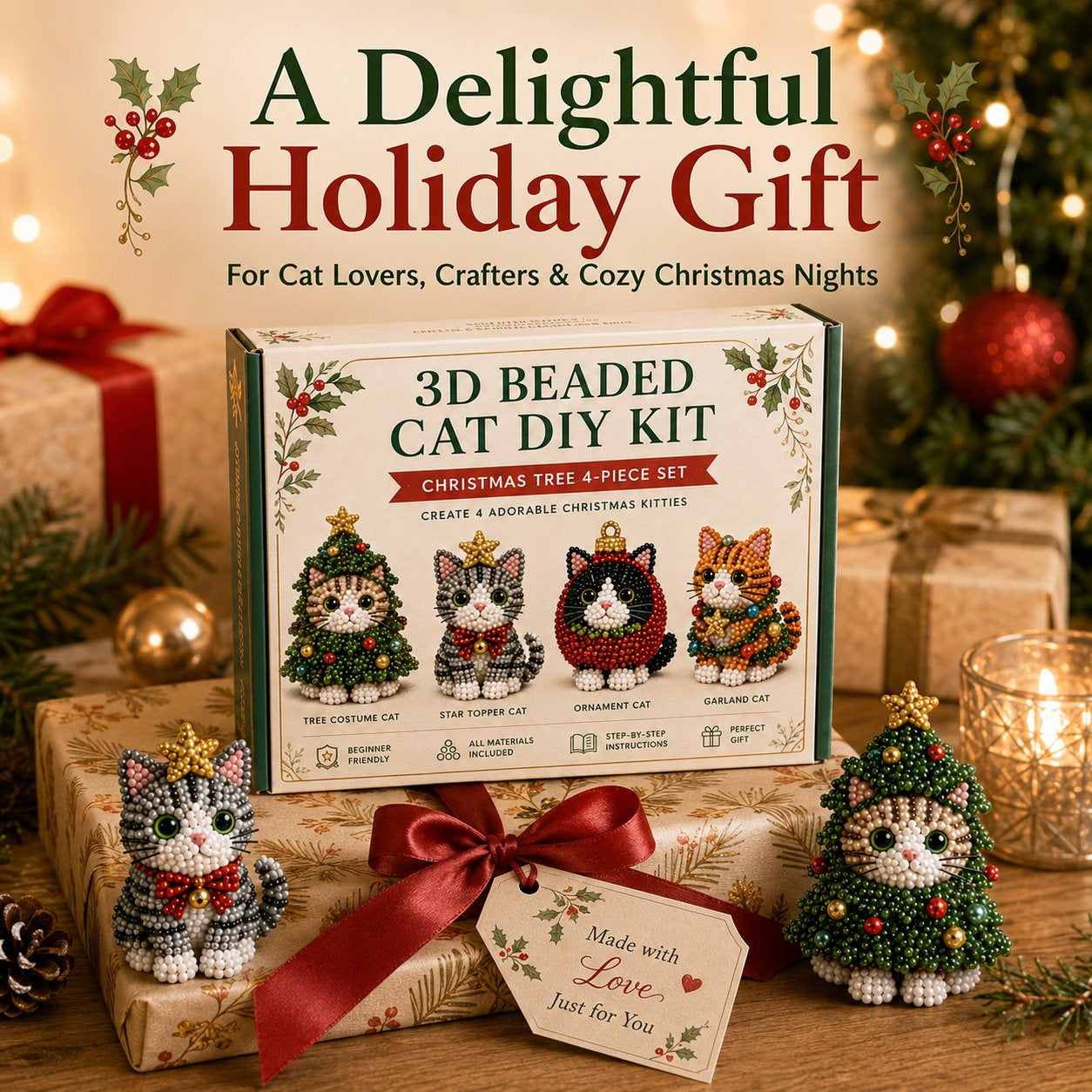 🐱🎄 Premium 3D Beaded Christmas Cats DIY Kit ✨