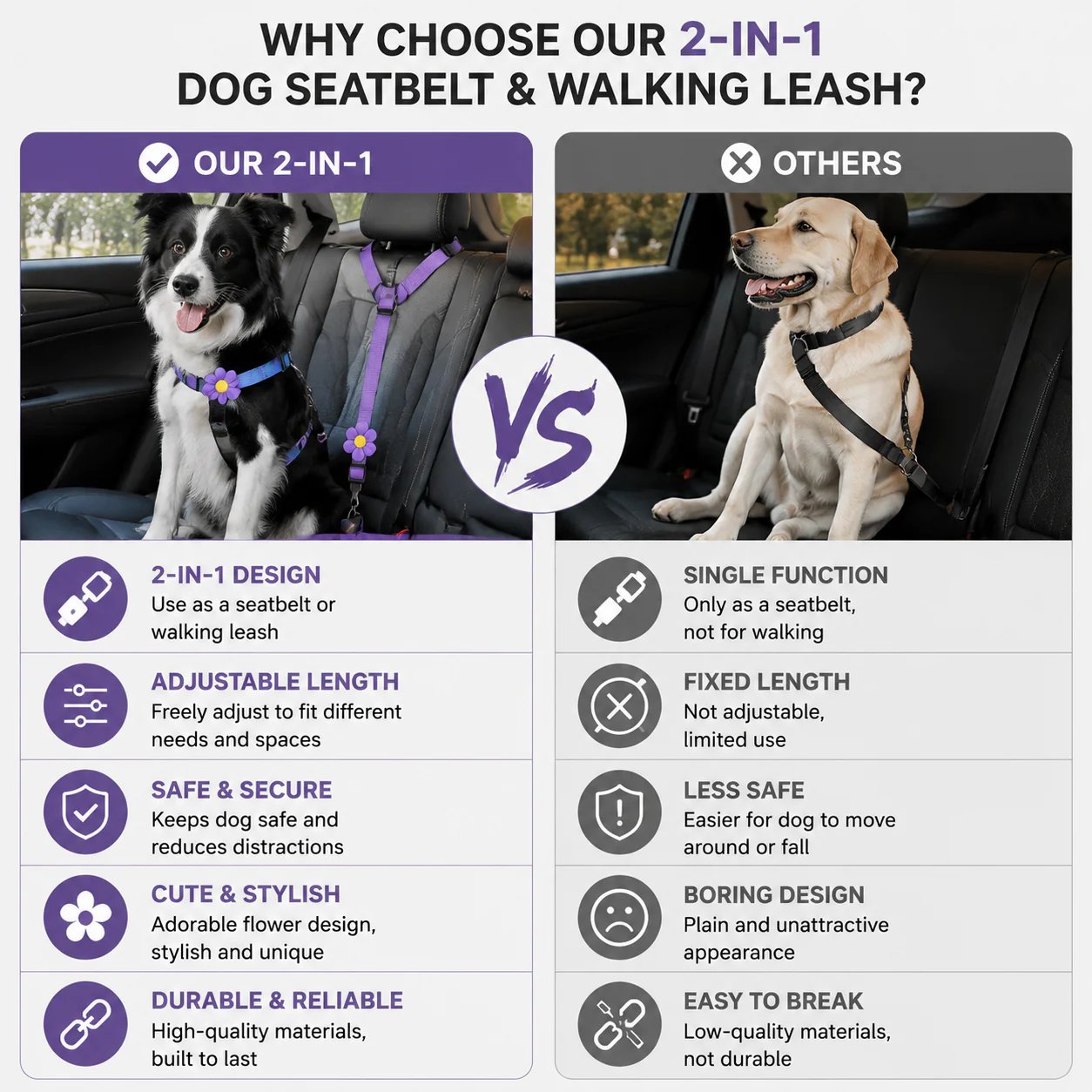 ✨️BUY 1 GET 1 FREE 🎁2-in-1 Dog Car Seat Belt & Walking Leash