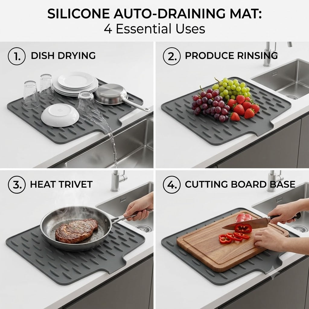 BVJ®Heavy-Duty 3-in-1 Silicone Mat: Drainer, Trivet & Chopping Cushion(✨2026 New Upgrade)