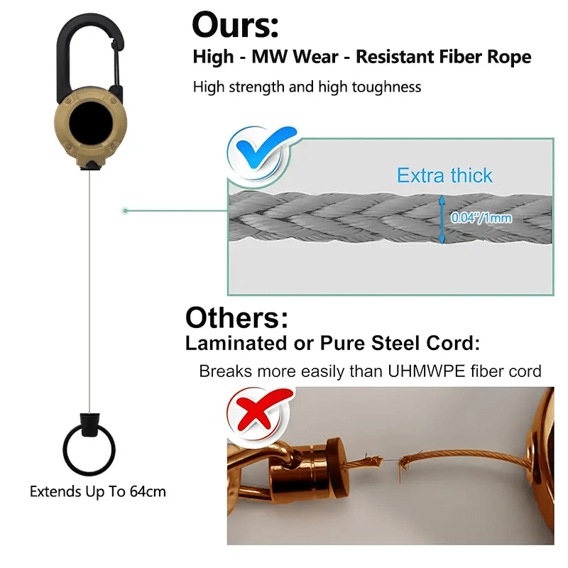 ⭐🔑Retractable Carabiner Keychain – 65cm steel lanyard, 100,000 pull cycles. Lightweight & sturdy.