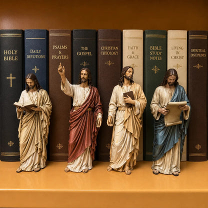 Jesus Figurine Bookshelf Decor Set – Christian Faith-Inspired Statues for Bible Study Room, Prayer Corner & Home Decor