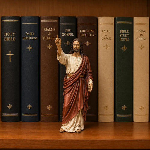 Jesus Figurine Bookshelf Decor Set – Christian Faith-Inspired Statues for Bible Study Room, Prayer Corner & Home Decor